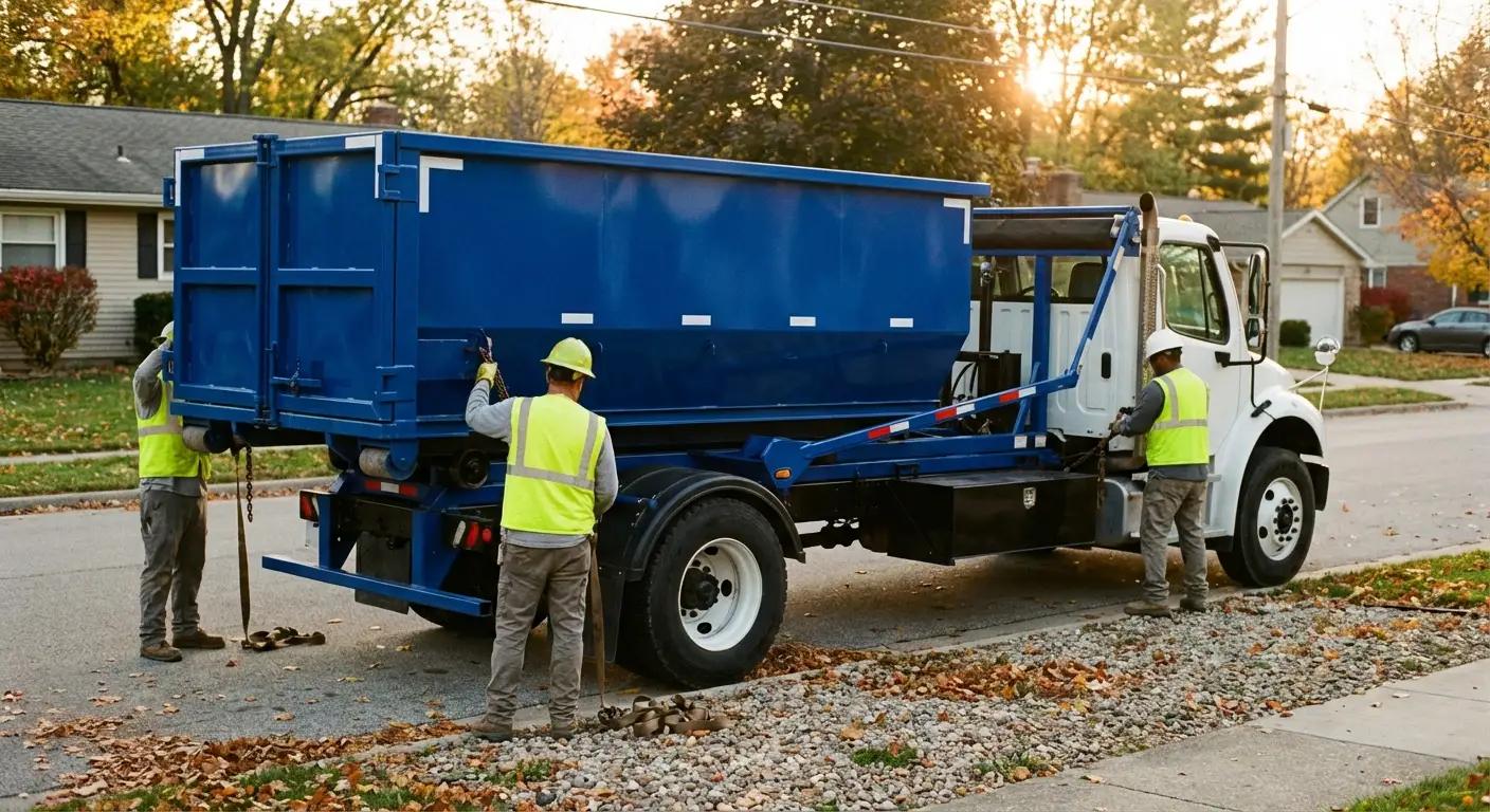 Roll-off dumpster delivery truck in Brooklyn Park, MN