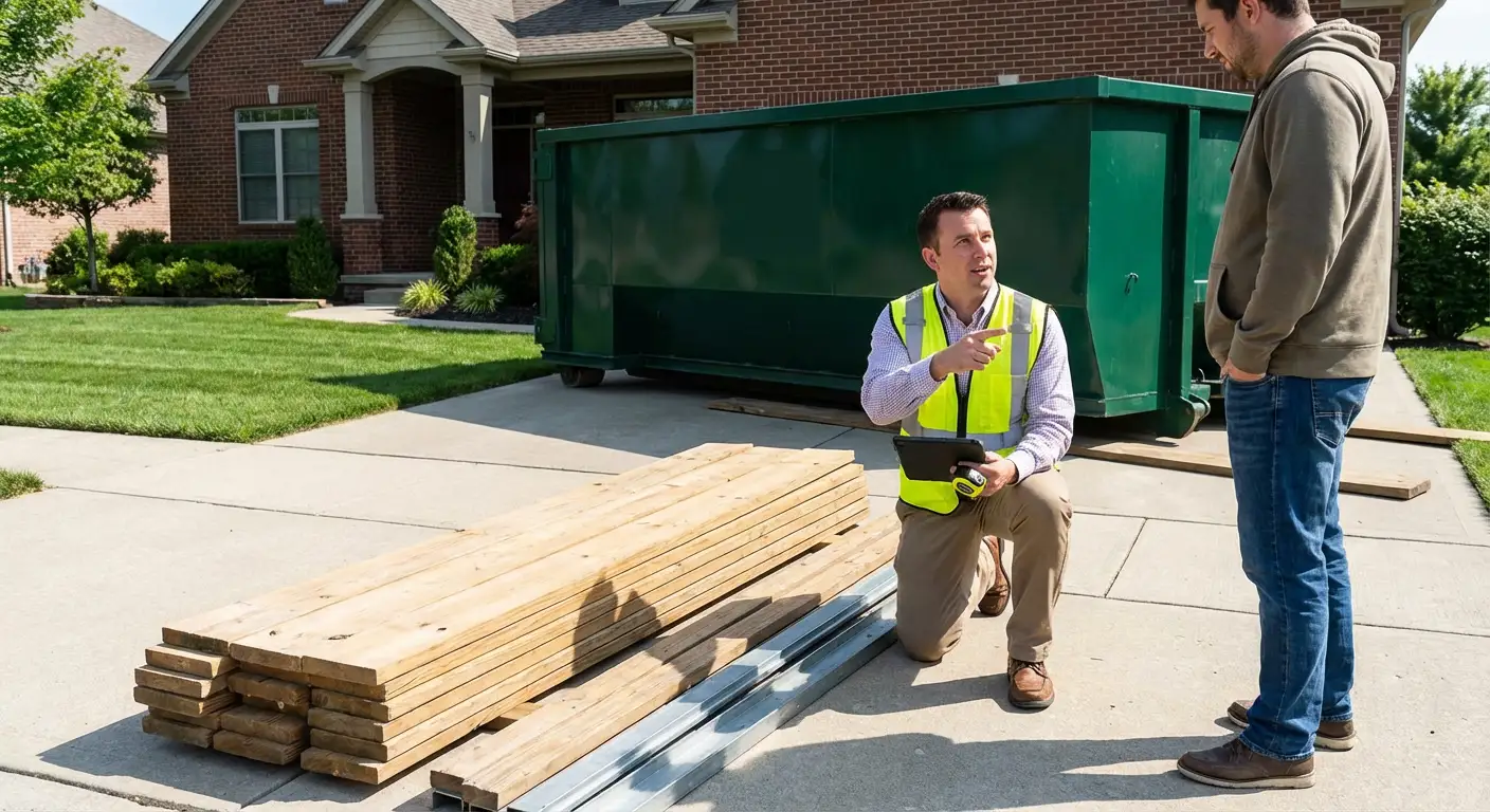 Dumpster rental delivery truck in Brooklyn Park