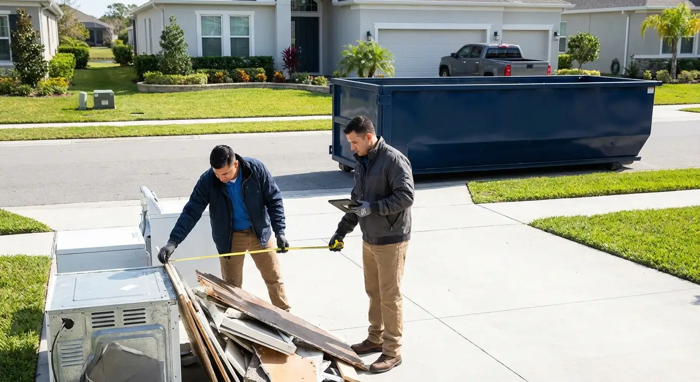 Concrete dumpster rental delivery truck in Brooklyn Park, MN