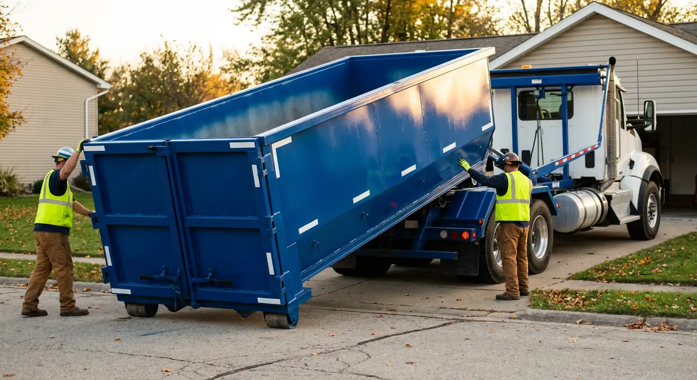 Roll-off dumpster delivery truck in Brooklyn Park, MN
